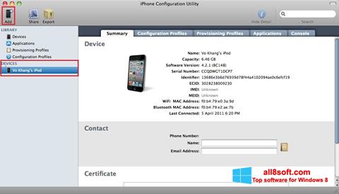 Captură de ecran iPhone Configuration Utility pentru Windows 8