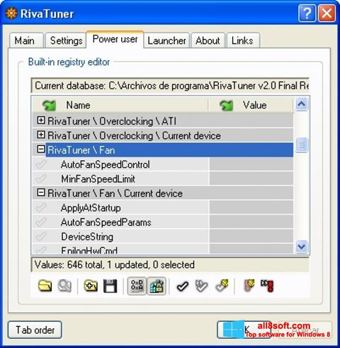 Captură de ecran RivaTuner pentru Windows 8