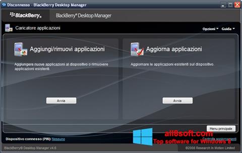 Captură de ecran BlackBerry Desktop Manager pentru Windows 8