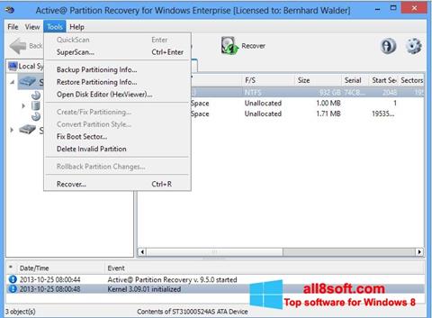 Captură de ecran Active Partition Recovery pentru Windows 8