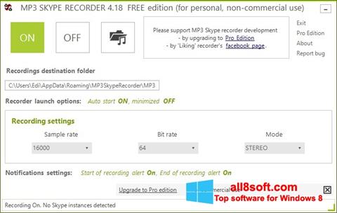 Captură de ecran MP3 Skype Recorder pentru Windows 8