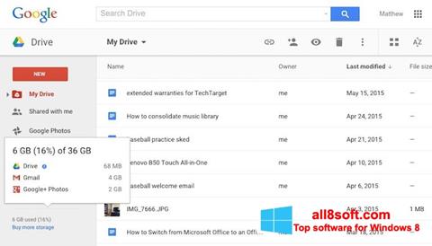 Captură de ecran Google Drive pentru Windows 8