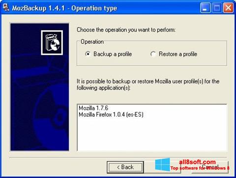 Captură de ecran MozBackup pentru Windows 8