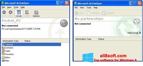 Captură de ecran Microsoft ActiveSync pentru Windows 8