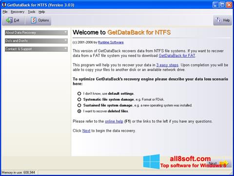 Captură de ecran GetDataBack pentru Windows 8