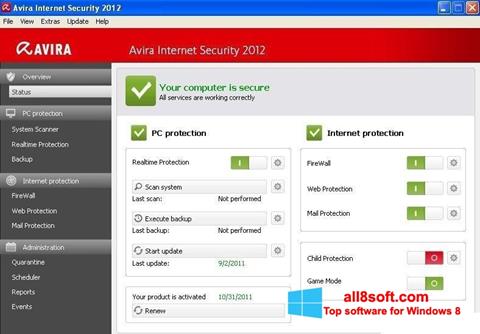 Captură de ecran Avira Internet Security pentru Windows 8