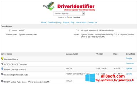Captură de ecran Driver Identifier pentru Windows 8