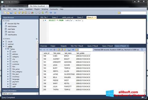 Captură de ecran MySQL Workbench pentru Windows 8