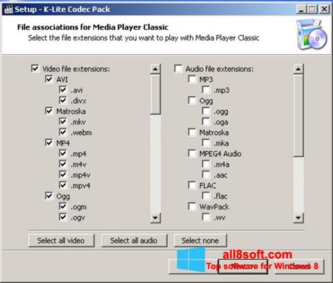 Captură de ecran K-Lite Codec Pack pentru Windows 8